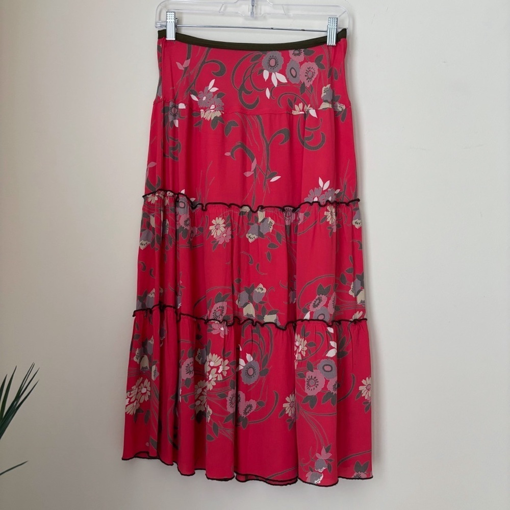Loco Lindo Boho Floral Tiered Midi Skirt Small Retro Modern